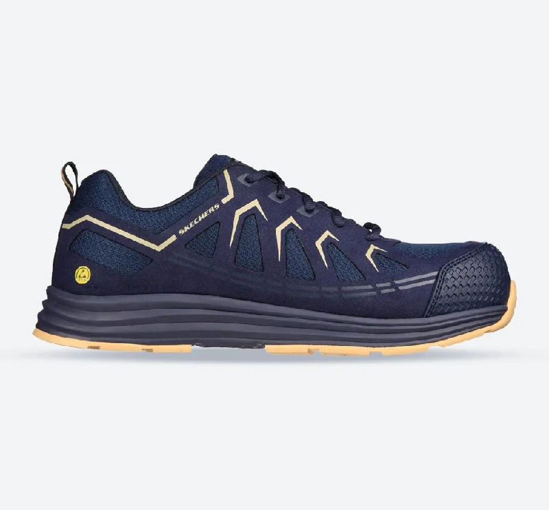 Men's work & safety boots with a breathable waterproof membrane like Gore - TexMen's Wide Fit Skechers 200127EC Malad II Safety Trainers - Navy/Tan