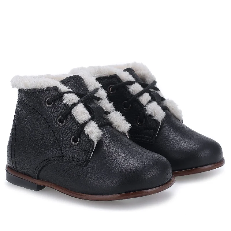 Men's metallic - accented fabric booties for a trendy edgeEmel Black Fur Baby Bootie