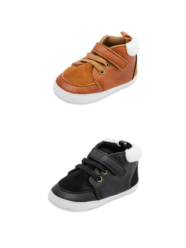 Men's lace - up leather booties with a brogue designHigh Top Velcro Sneakers for Baby Boy