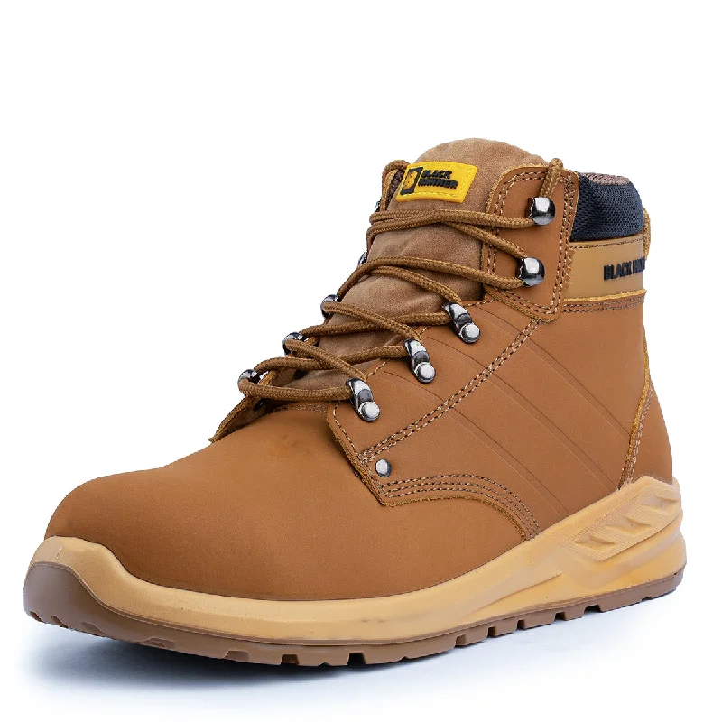 Men's work & safety boots with a cushioned midsole for comfortMens Tan Safety Boots with Steel Toe Cap - Black Hammer 'George'