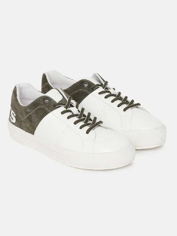 Men's casual shoes with a geometric pattern Men's White And Green Colorblock Shoes