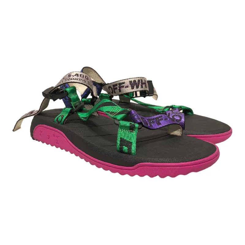 Men's sandals with a toe post designOFF-WHITE/Sandals/EU 41/Graphic/BLK/pink soles, green purple stra