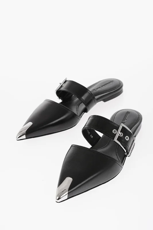 Men's sandals with a pointed toe for a stylish lookAlexander Mcqueen Leather Pointed Mules With Buckle