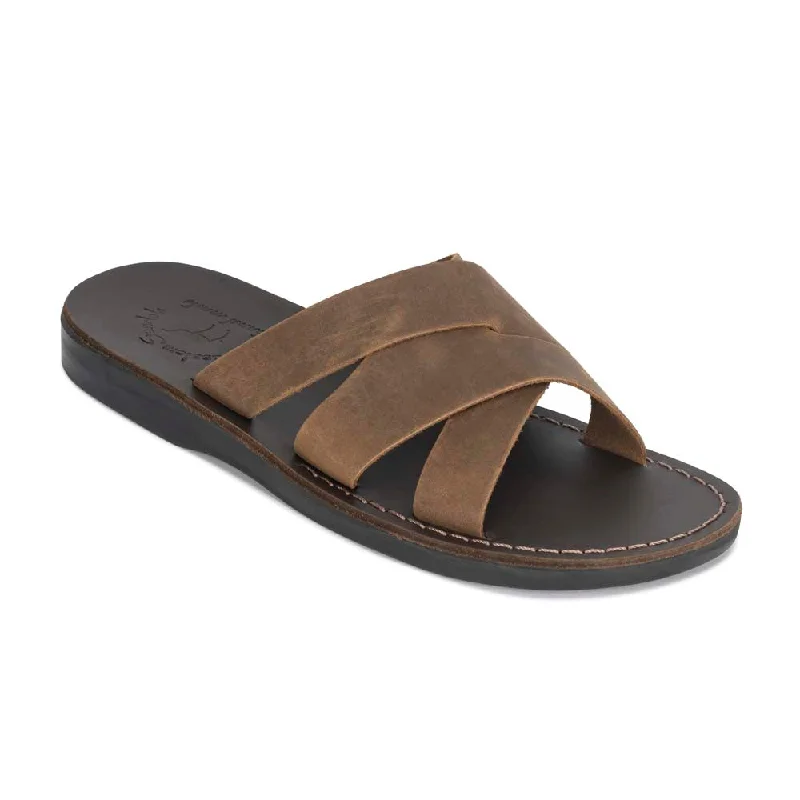 Men's sandals with a perforated leather upper for ventilationAxel - Leather Coastal Sandal | Oiled Brown