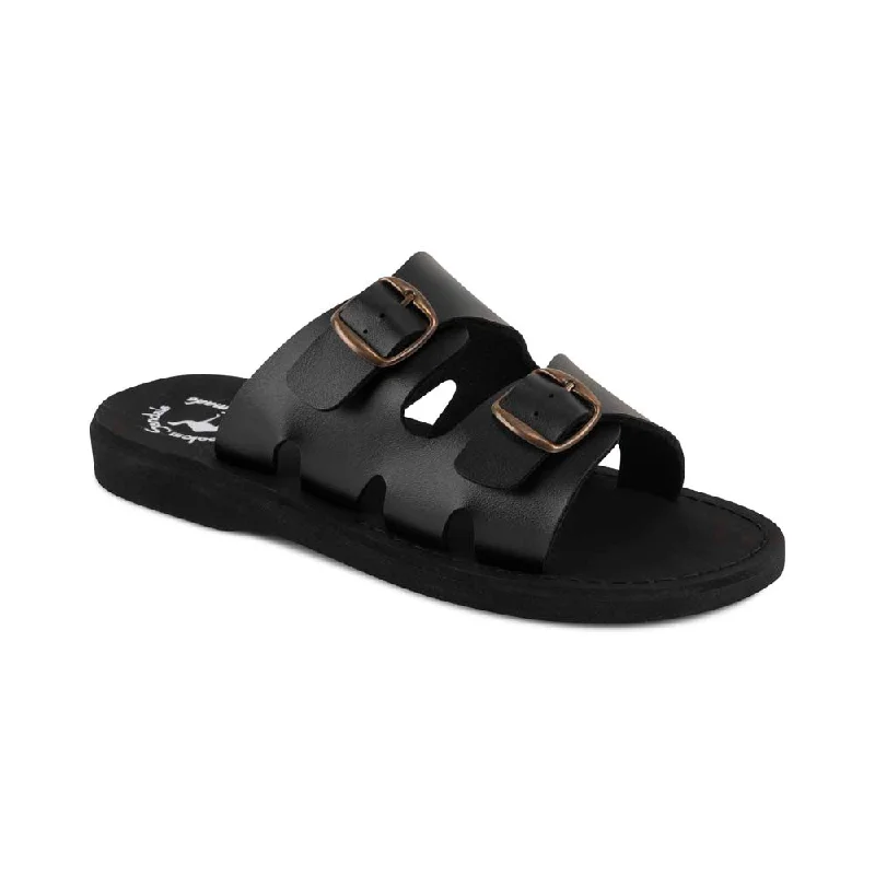 Men's sandals with a decorative buckle or charmBarnabas Vegan - Leather Alternative Sandal | Black