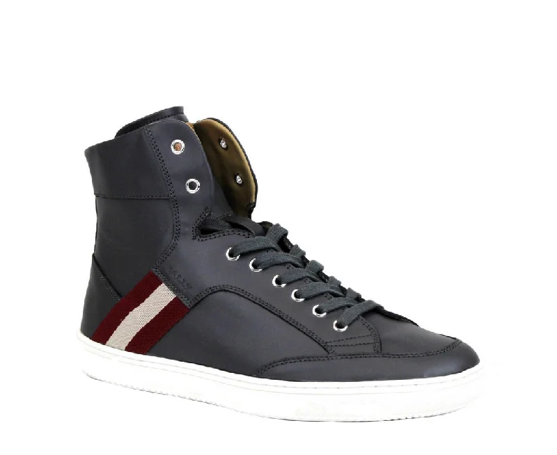 Men's sandals with a rubber sole for tractionBally Men's Dark Grey Calf Leather Hi-top Sneaker With Red Beige