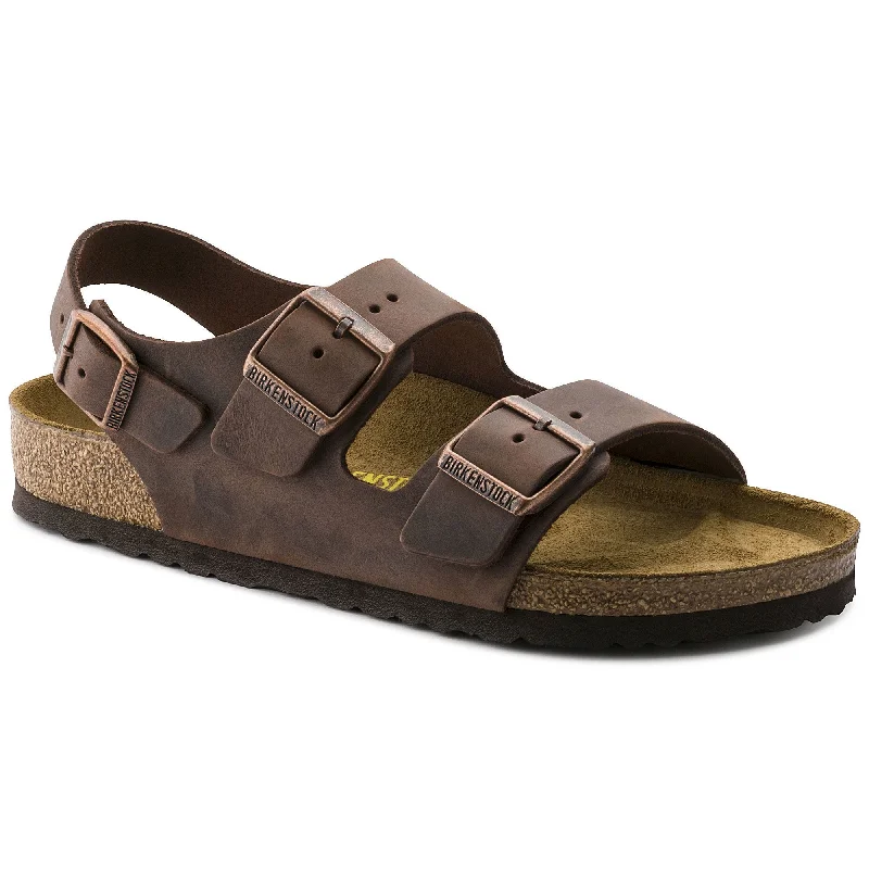 Men's sandals with a cushioned footbedBIRKENSTOCK MILANO HABANA OILED LEATHER UNISEX