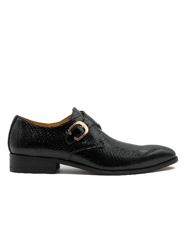 Men's loafers with a tassel front for a classic lookBLACK CROC PRINT PATENT LEATHER MONK SHOES