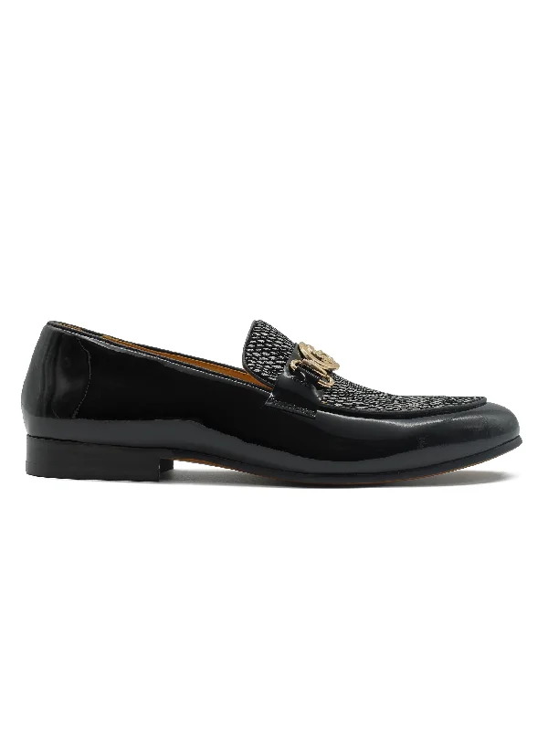 Men's loafers with a smooth leather finishBLACK PATENT LEATHER LOAFERS SILVER GLITTER