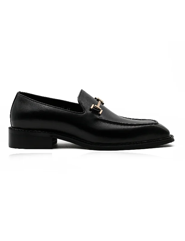 Men's loafers with a tassel front for a classic lookBLACK POLISHED LEATHER SNAFFLE BIT DRESS LOAFERS