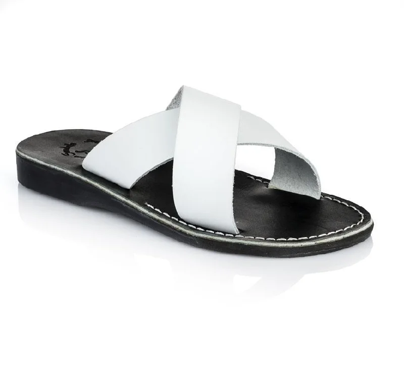 Men's sandals with a wide strap for supportElan - Leather Slide On Sandal | Black White