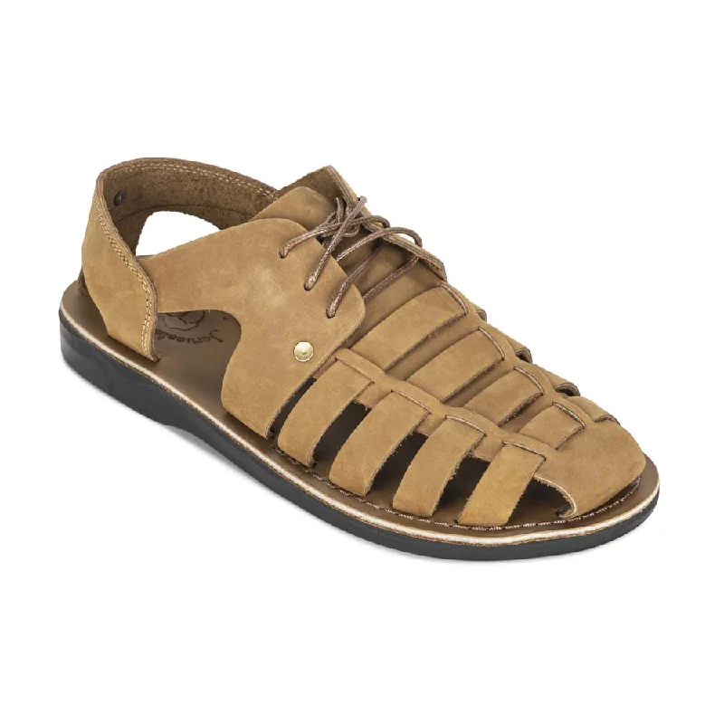 Men's sandals with a flexible sole for easy movementElliot - Leather Riverside Explorer Sandal | Tan Nubuck