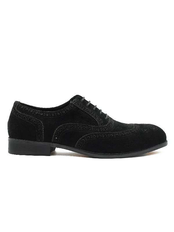 Men's loafers with a memory foam insoleFULL BROGUE IN BLACK SUEDE