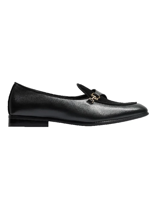 Men's loafers with a cushioned footbedLEATHER & VELVET LOAFERS WITH DECORATIVE MONK STRAP