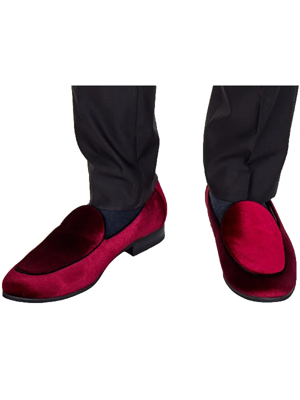 Men's loafers with a cushioned footbedMAROON VELVET TUXEDO SLIPPERS