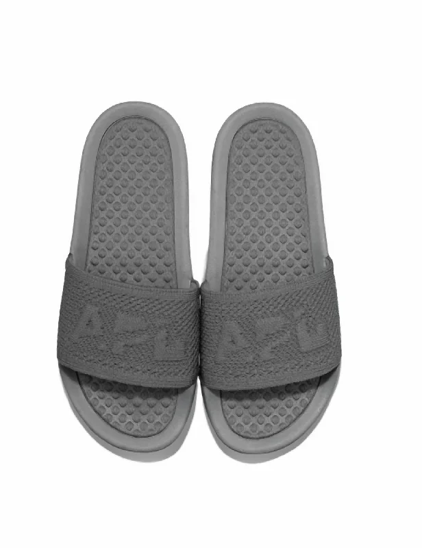 Men's sandals in a neutral color like black or brownMen's Big Logo Techloom Slide In Cosmic Grey