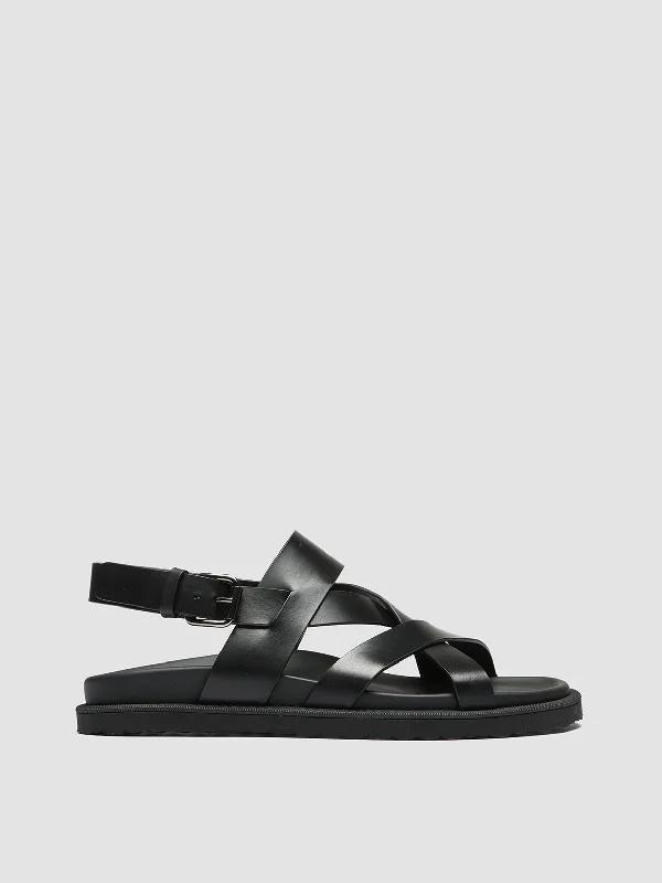 Men's sandals with a wide strap for supportCHARRAT 002 - Black Leather Sandals