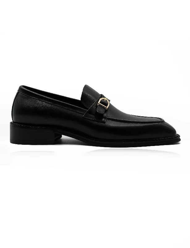 Men's loafers with a stretchy side panel for a better fitPOLISHED BLACK LEATHER SINGLE MONK SHOES