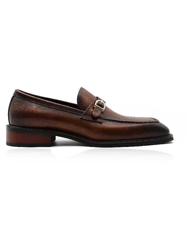 Men's loafers with a leather lacing systemPOLISHED BROWN LEATHER SINGLE MONK SHOES