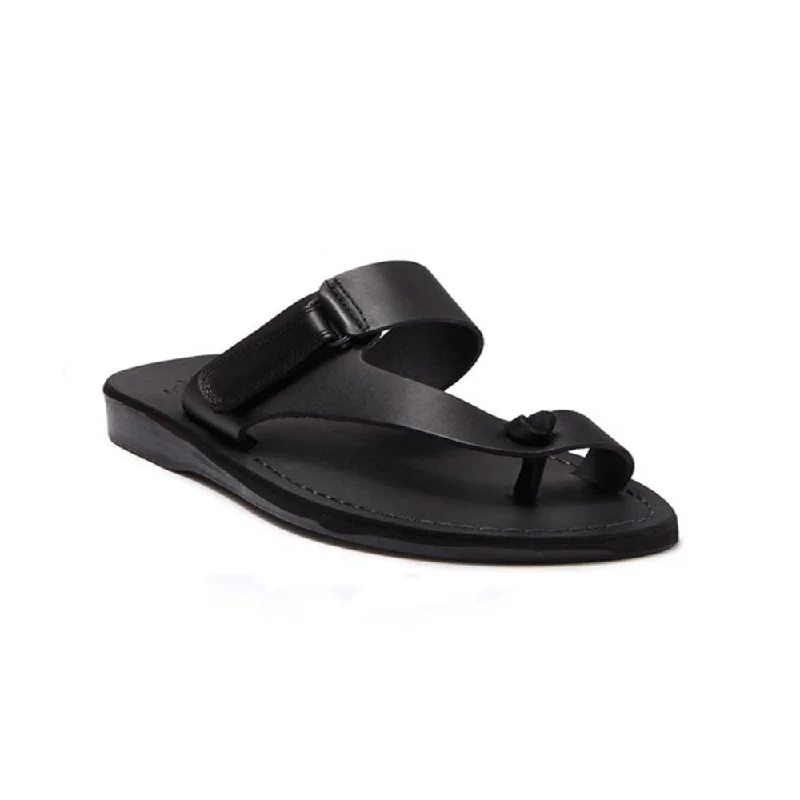 Men's sandals with a rubber sole for tractionRafael - Leather Velcro Strap Sandal | Black