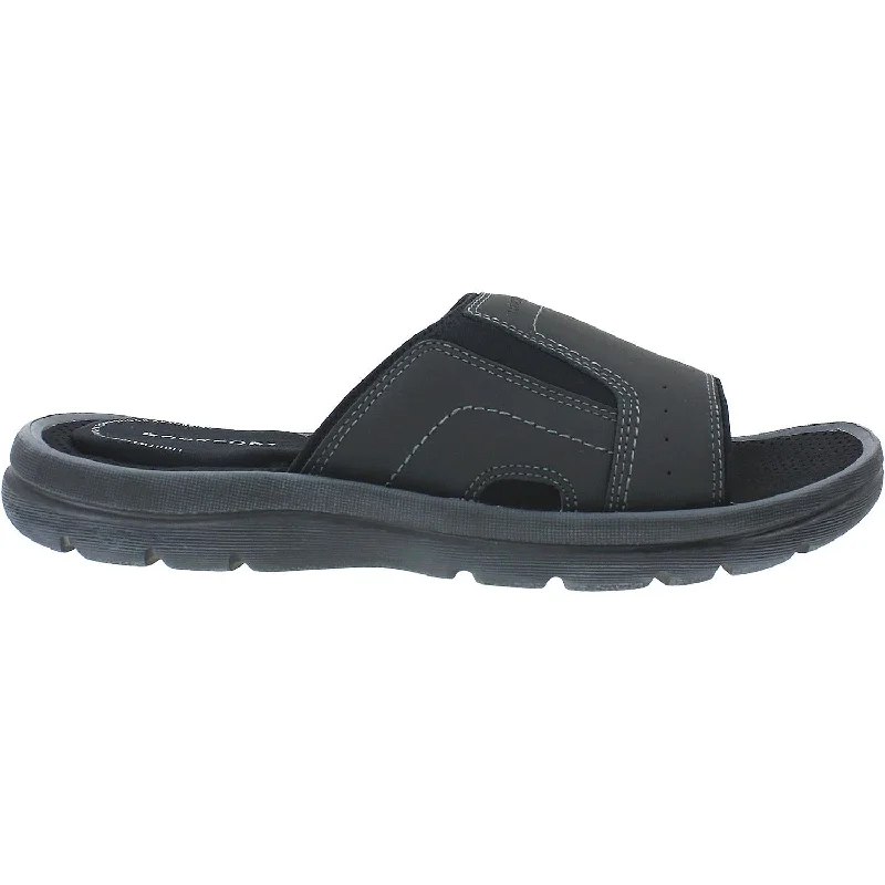 Men's sandals with a rubber sole for tractionMen's Rockport Get Your Kicks Strap Slide Black Leather