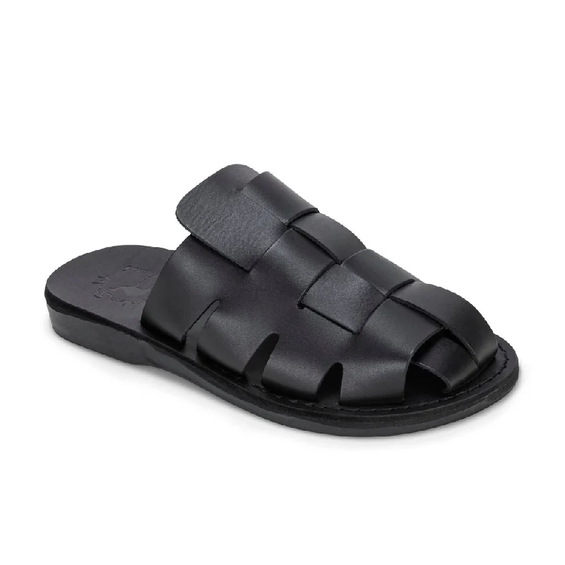 Men's leather sandals with an adjustable strapSailor - Leather Braided Mule Slide | Black