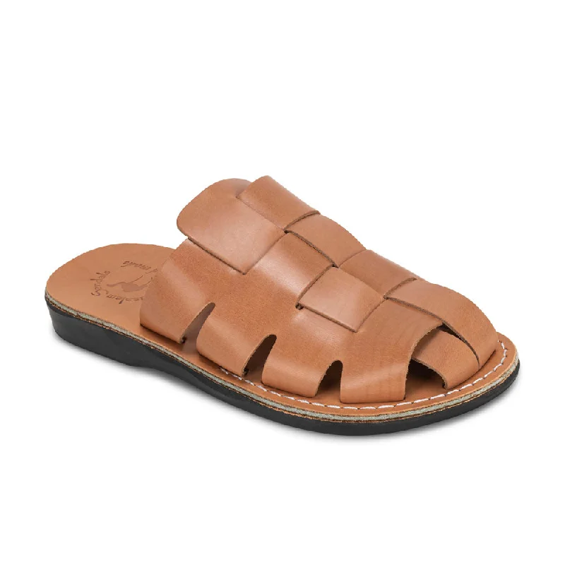 Men's sandals in a neutral color like black or brownSailor - Leather Braided Mule Slide | Tan