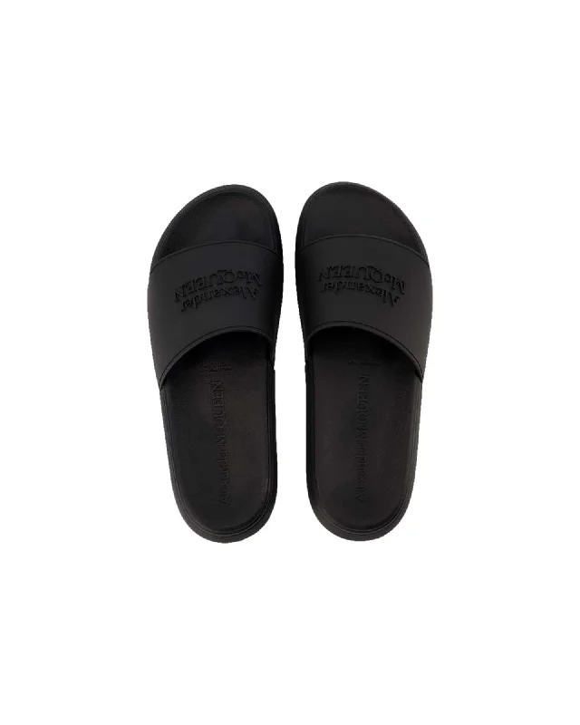 Flip - flop style men's sandals for beach wearSlides - Alexander Mcqueen -  Black - Leather