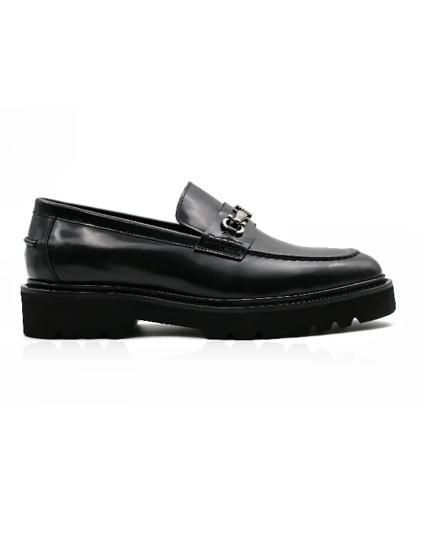 Men's loafers with a pointed toe for a stylish appearanceSNAFFLE BIT LUG SOLE BLACK POLISHED LEATHER LOAFERS