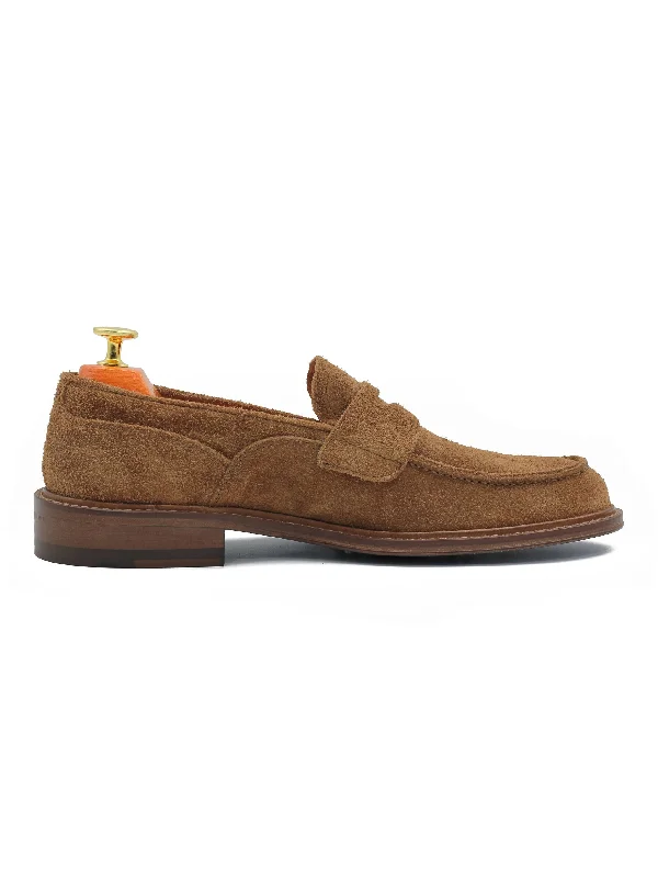 Men's loafers with a contrast stitching detailTAN SUEDE PENNY LOAFER