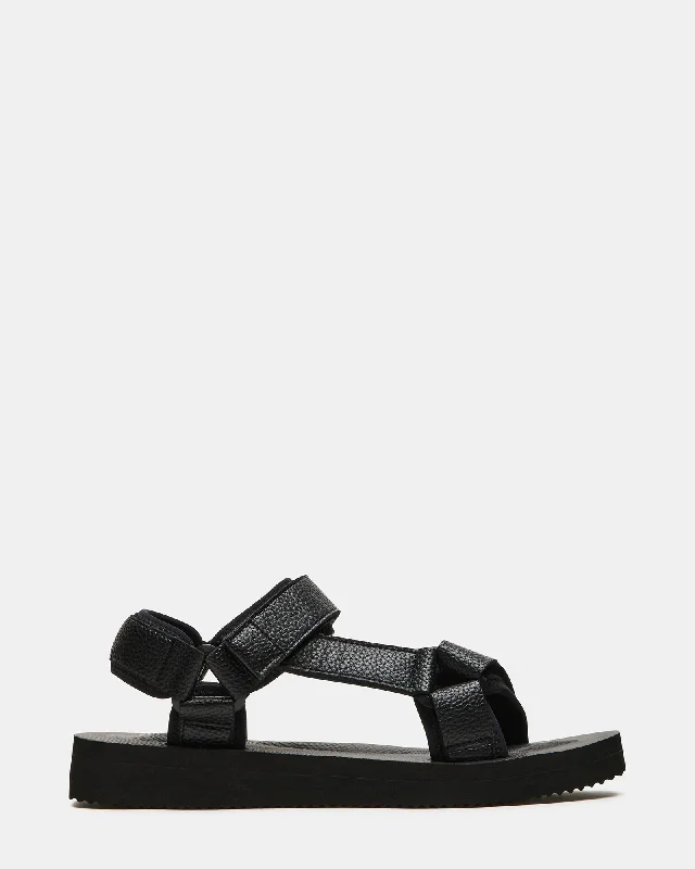 Men's sandals with a padded heelTHEROS BLACK LEATHER