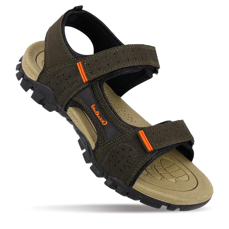 Men's sandals with a leather lining for comfortWalkaroo Men Strappy Floater Sandals  - XC4670 Olive Green