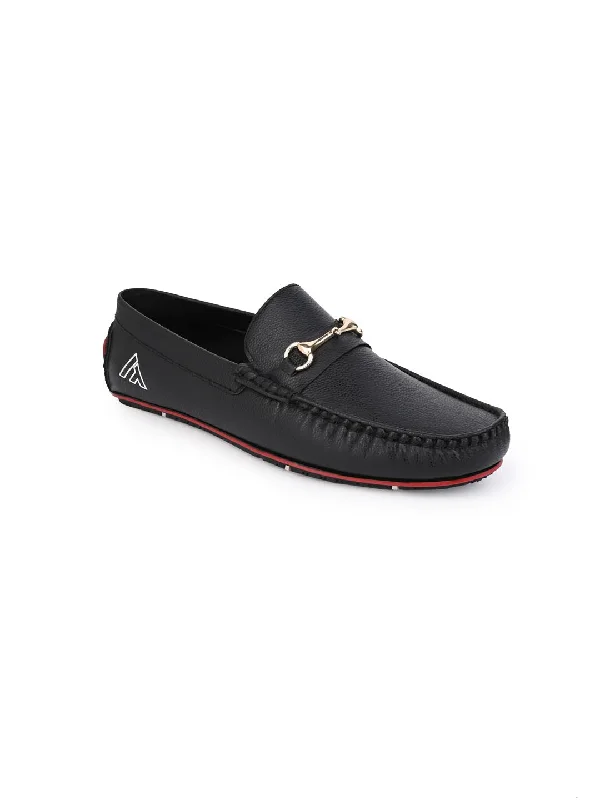 Men's casual shoes with a sporty look and feelAlberto Torresi Black Round Toe Loafers With Metal Accent