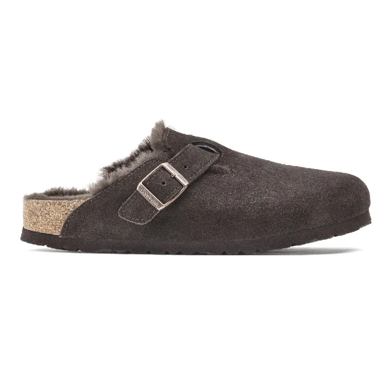 Men's slippers with a soft, flexible soleBirkenstock Men's Boston Shearling Brown Suede