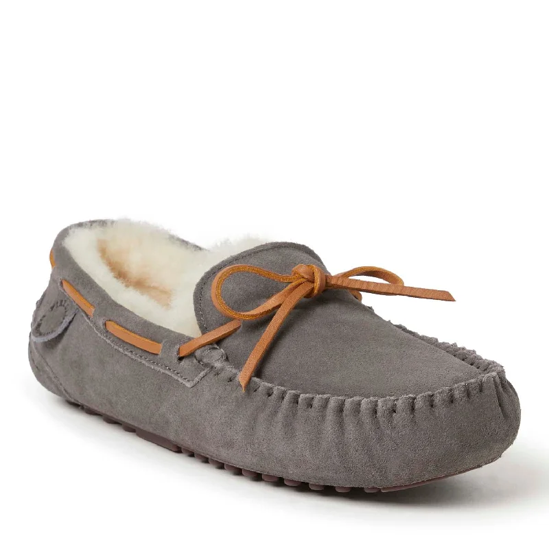 Men's slippers with a padded collar for comfortFireside By Dearfoams Men's Victor Genuine Shearling Moccasin with Tie