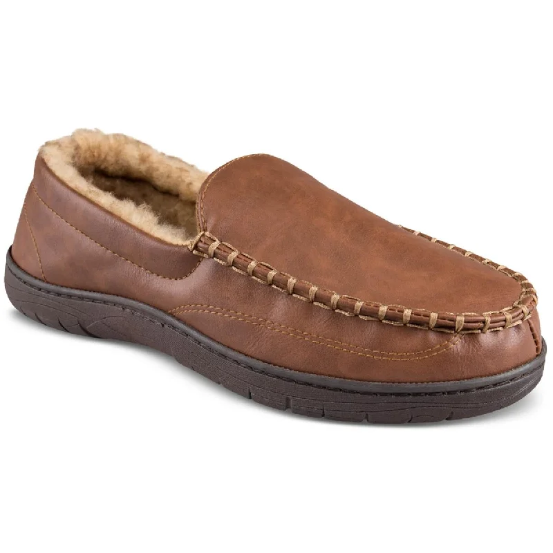 Men's slippers with a leather sole for a classic lookHaggar Mens Faux Leather Slip On Loafer Slippers