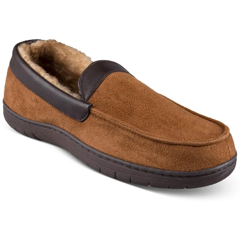 Men's slippers with a logo patch on the sideHaggar Mens Faux Sued Slip On Loafer Slippers