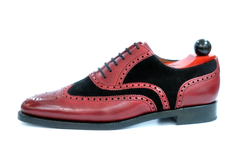 Men's Oxford shoes with a polished leather finishKitsap - MTO - Burgundy Calf / Black Suede - TMG Last - City Rubber Leather Sole