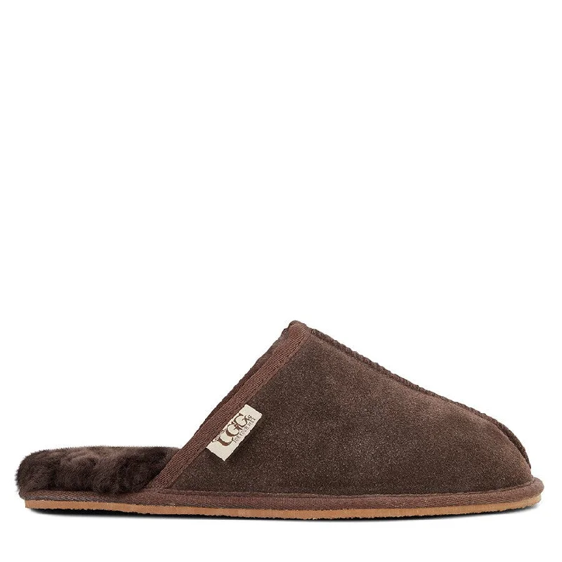 Men's slippers with a leather sole for a classic lookMens Grosby Ugg Buck Slippers Casual Slip On Chocolate Shoes