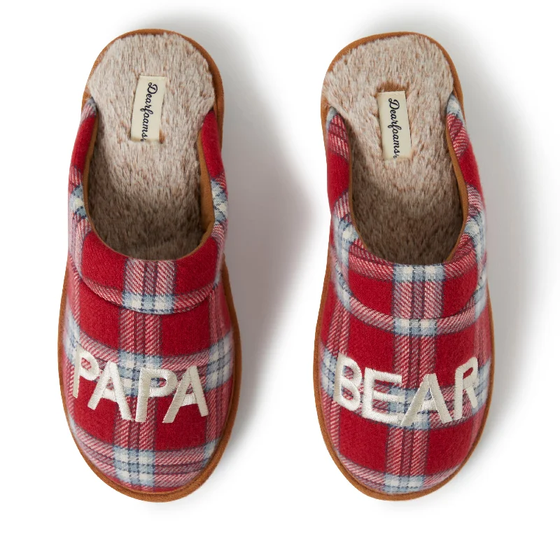 Men's slippers with a memory foam insoleMen's Papa Bear Red Plaid Scuff Slippers