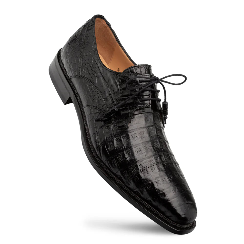 Men's Oxford shoes with a shock - absorbing insole and a leather liningMezlan Giovane 50032-F Black Crocodile Derby Oxfords