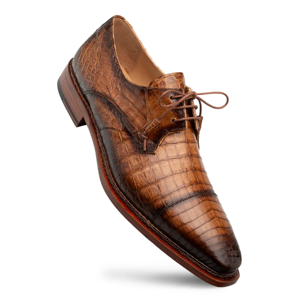 Men's Oxfords in a dark burgundy leather for a unique styleMezlan Giovane 50032-F Camel Crocodile Derby Oxfords