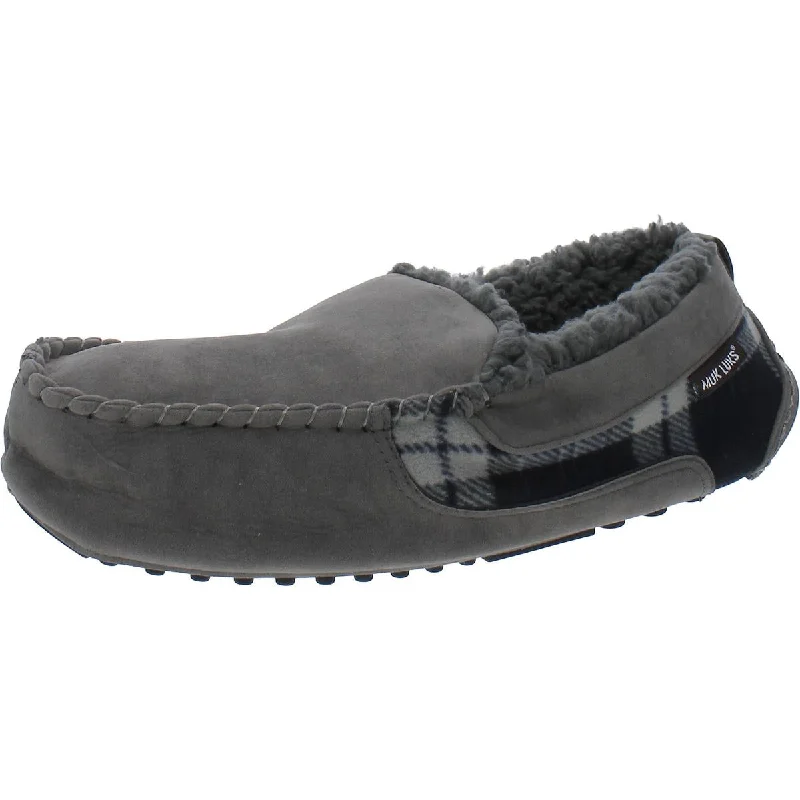 Men's slippers with a Velcro closure for easy on and offMuk Luks Mens EMMETT Faux Fur Slip On Moccasin Slippers