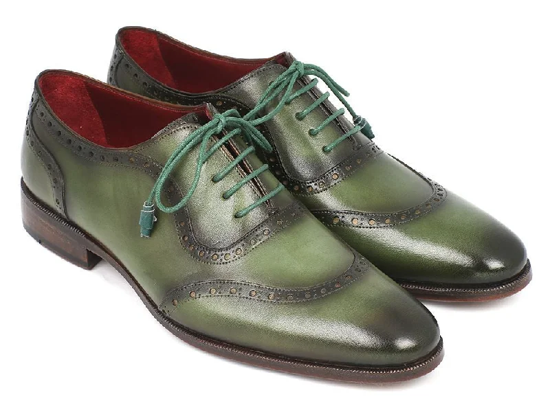 Men's Oxford shoes with a decorative inlay on the toePaul Parkman Men's Green Calfskin Oxfords (ID#K78-GRN)