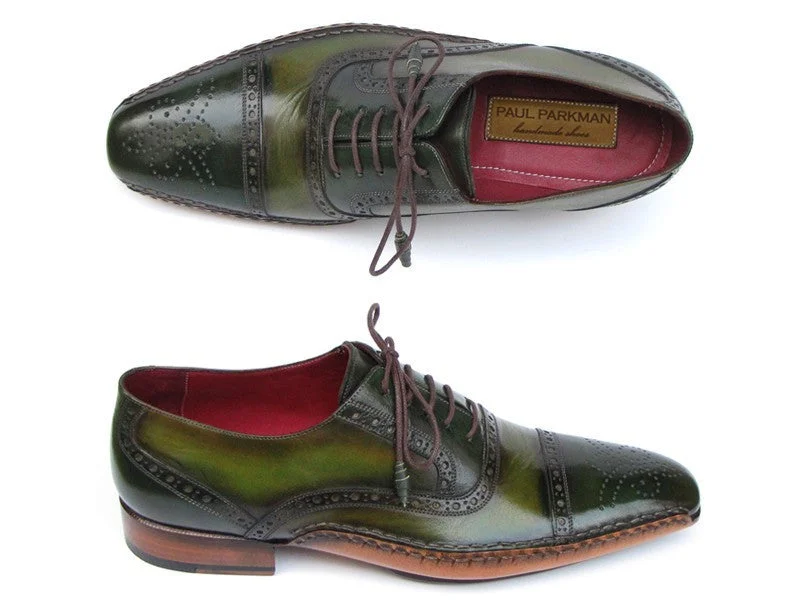 Men's Oxfords with a padded collar for a comfortable fitPaul Parkman Men's Side Handsewn Captoe Oxfords Green (ID#5032-GREEN)