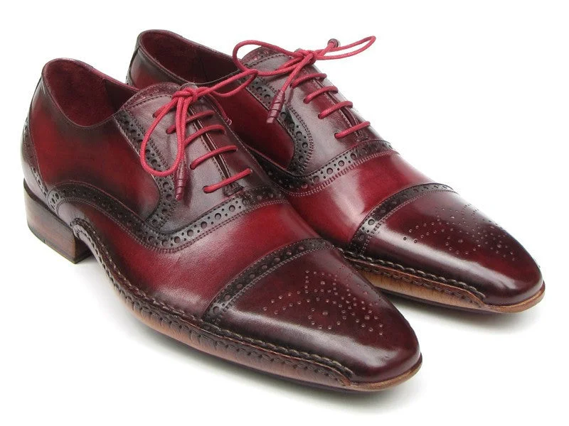 Men's Oxfords with a classic silhouette and a high - shine finishPaul Parkman Men's Side Handsewn Captoe Oxfords - Red / Bordeaux Leather Upper and Leather Sole (ID#5032-BRD)