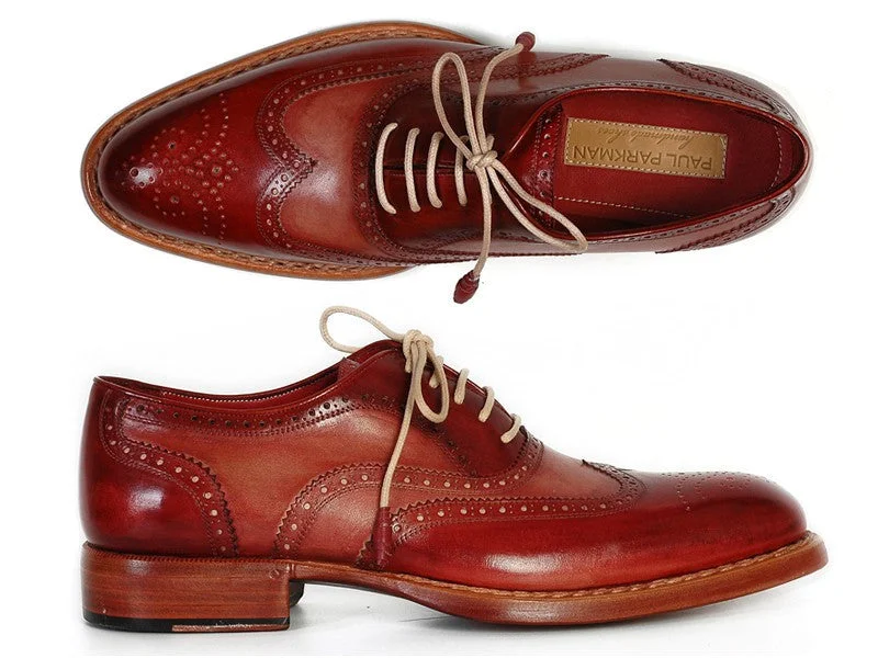 Men's Oxford shoes with a decorative inlay on the toePaul Parkman Men's Wingtip Oxfords Bordeaux & Camel (ID#027B)