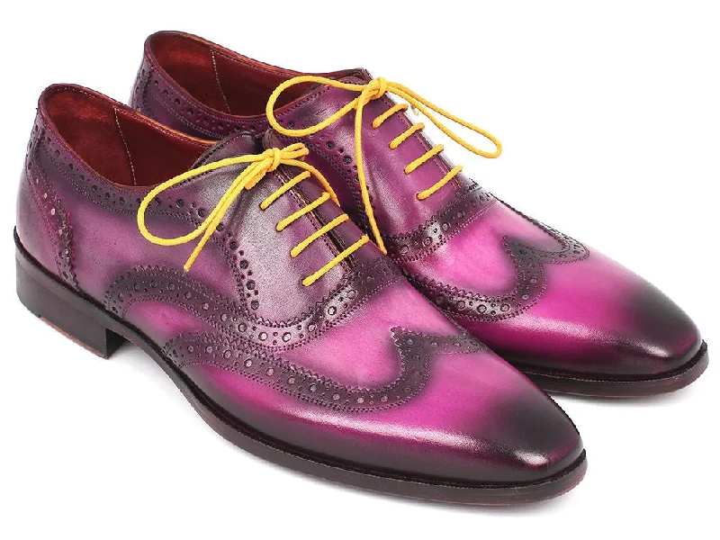 Men's Oxfords with a high - quality leather upperPaul Parkman Men's Wingtip Oxfords Lilac Handpainted Calfskin (ID#228-LIL)