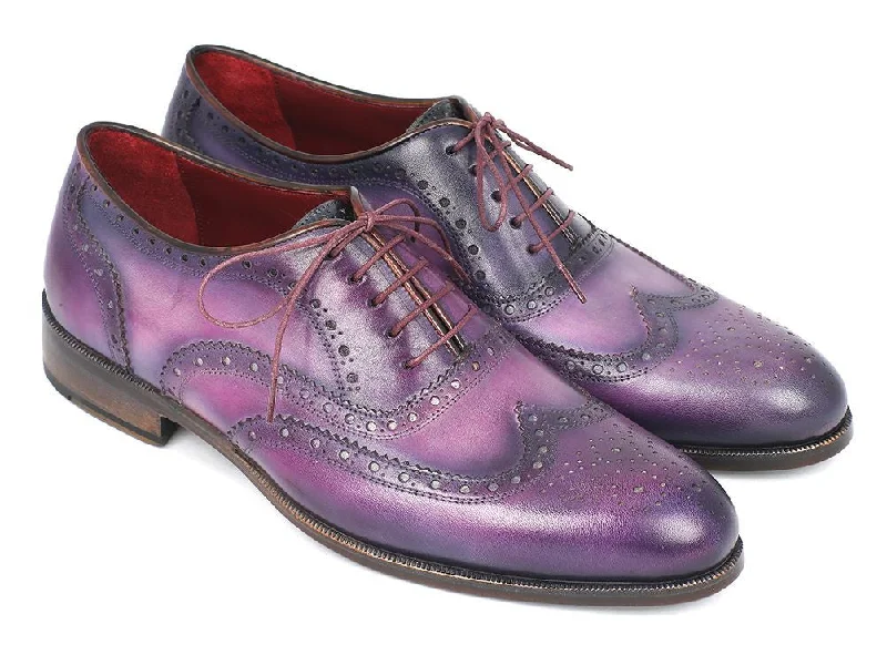 Men's Oxford shoes with a leather lining for breathabilityPaul Parkman Wingtip Oxfords Purple & Navy Handpainted Calfskin (ID#743-PURP)