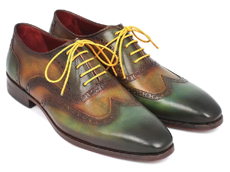 Men's leather Oxford shoes with a plain toePaul Parkman Wintip Oxfords Green Handpainted Calfskin (ID#228-GRN)